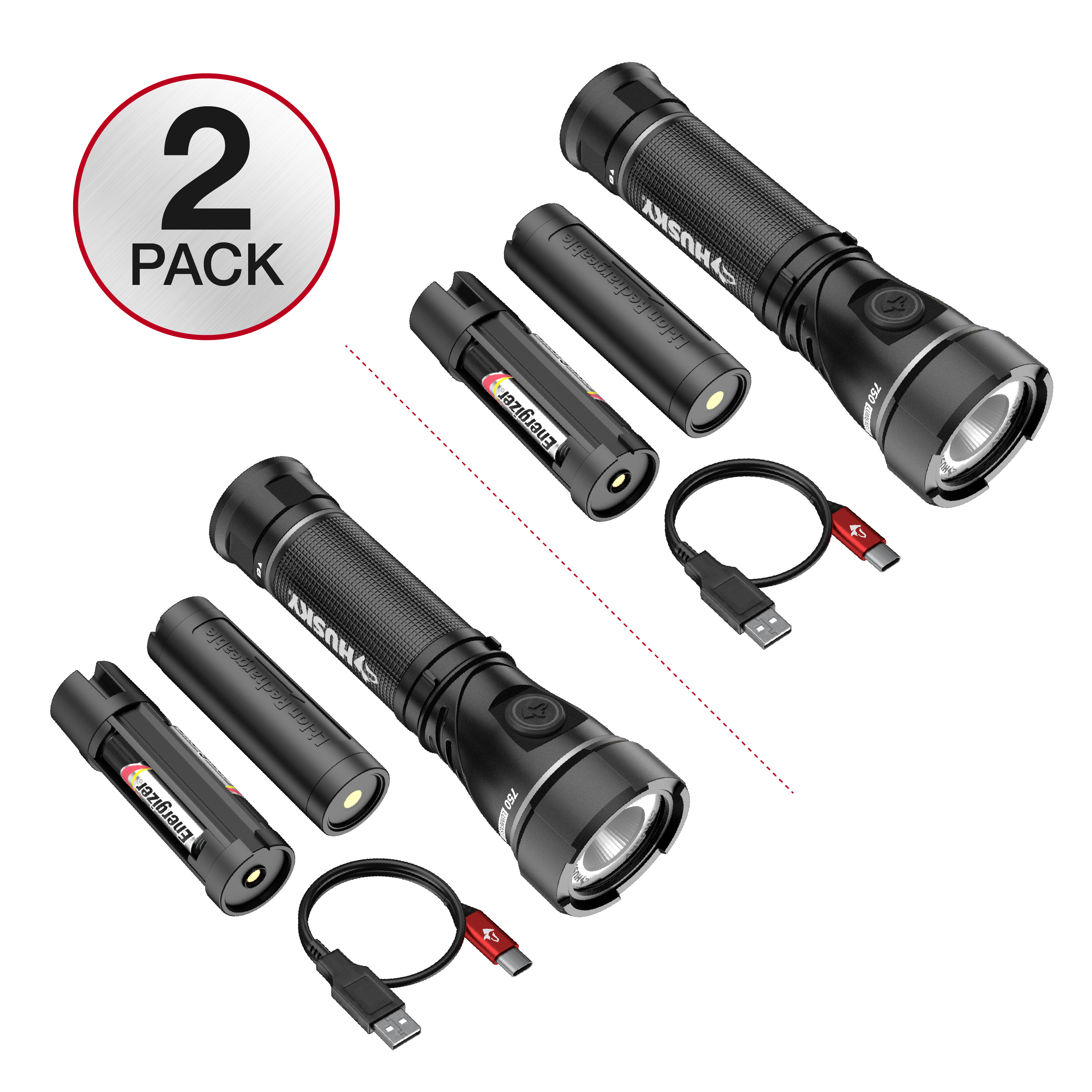 HUSKY Swivel flashlight / Two-pack retail presentation. Work through Infinity X1.