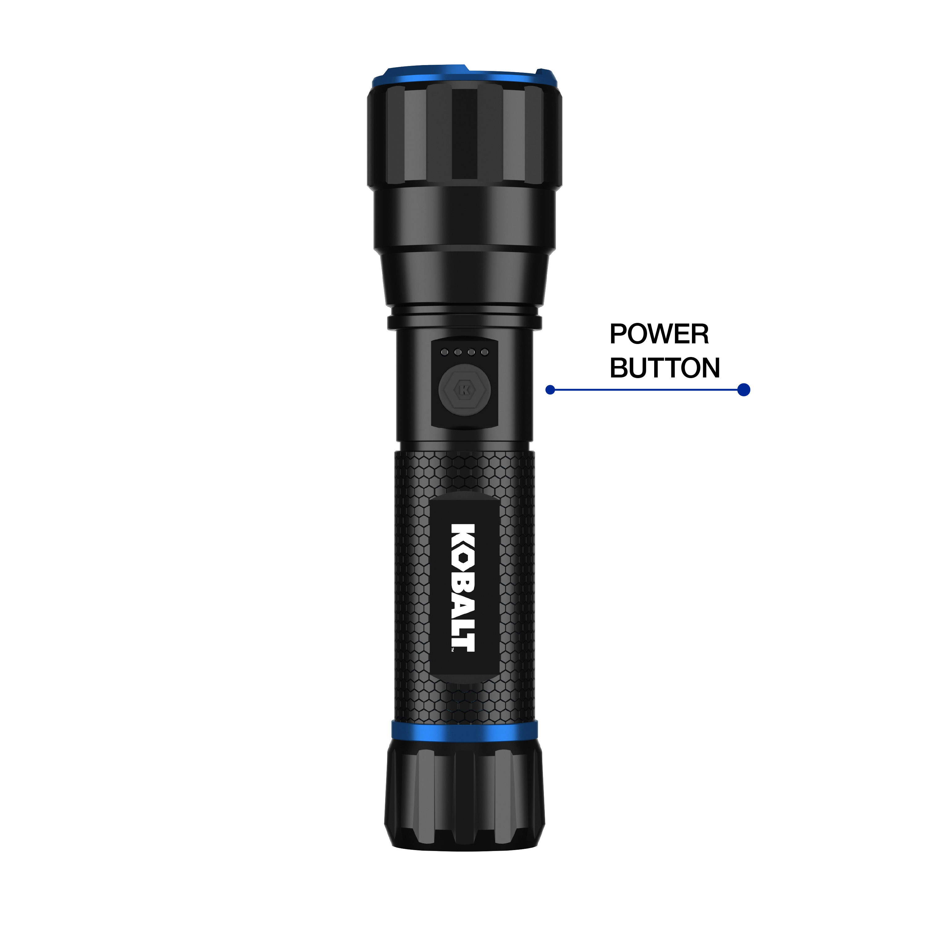 Kobalt 1500L flashlight / Power-button detail. Work through Infinity X1.