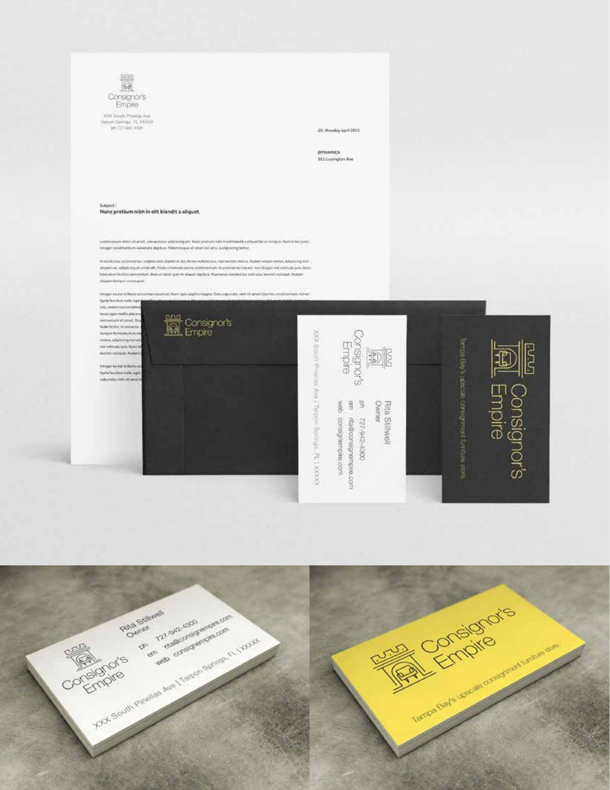 Consignor’s Empire — Stationery and business-card mockups