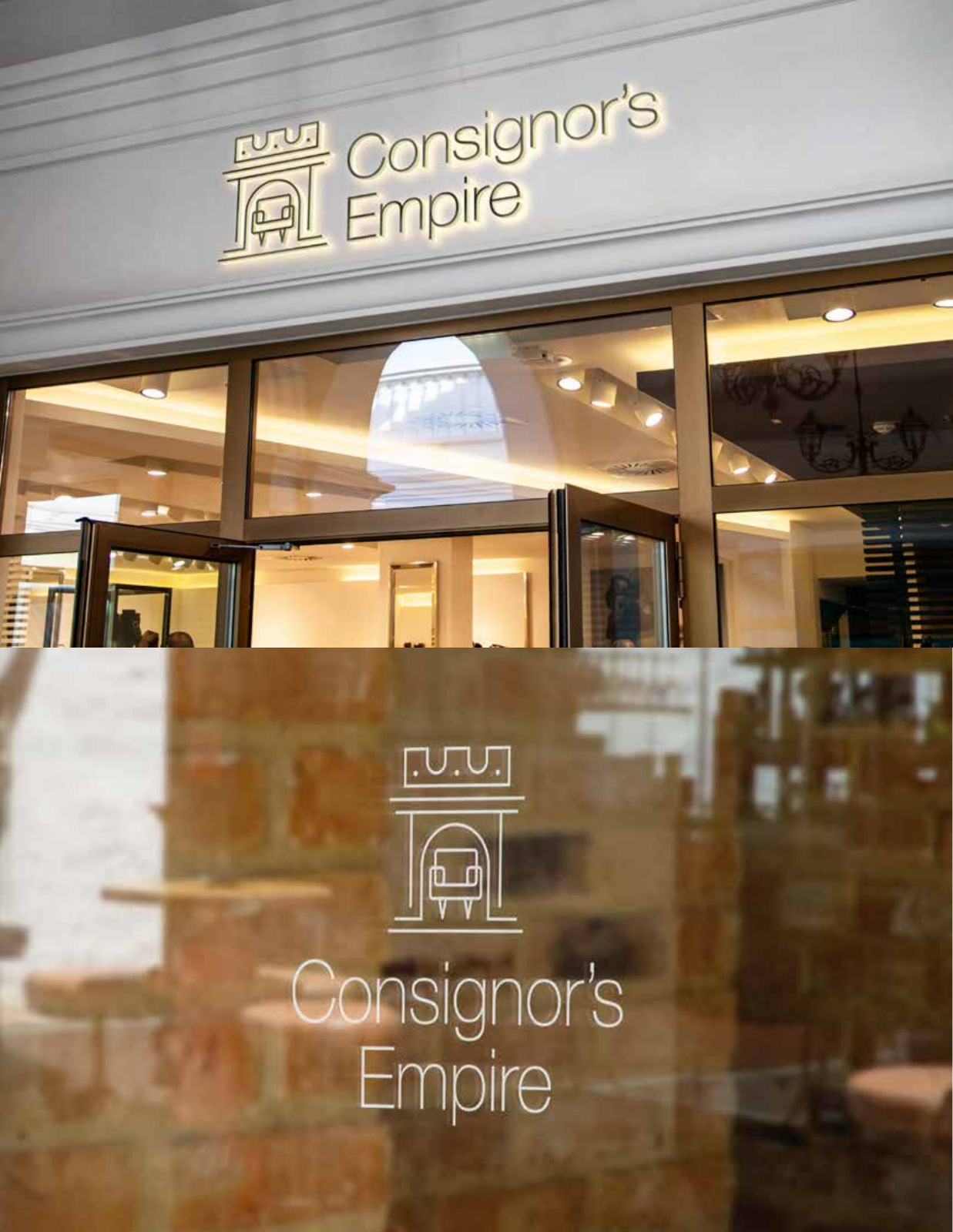Consignor’s Empire — Storefront and window-signage mockups